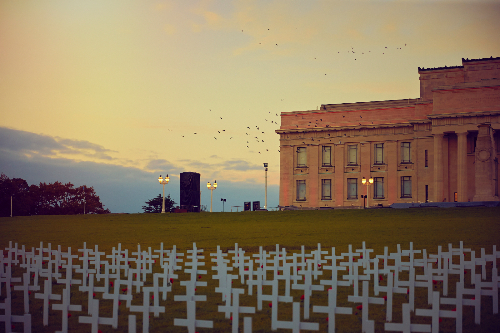 Crosses and the Museum at Dawn